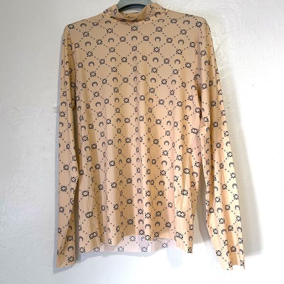 MARINE SERRE Crescent Second Skin Printed Long Sleeve Turtleneck In Tan Size XL - Picture 2 of 11